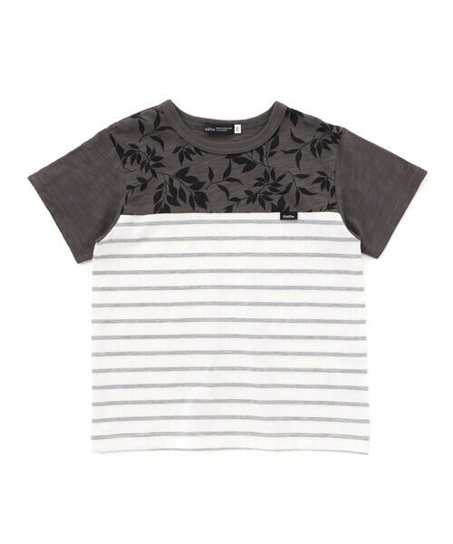 BeBe / べべ Tシャツ | リーフ柄ボーダー切り替え天竺半袖Tシャツ(90~150cm) | 詳細6