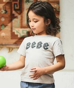 BeBe / べべ Tシャツ | ストライプテープロゴバックネームスラブ天竺半袖Tシャツ(90~150cm)