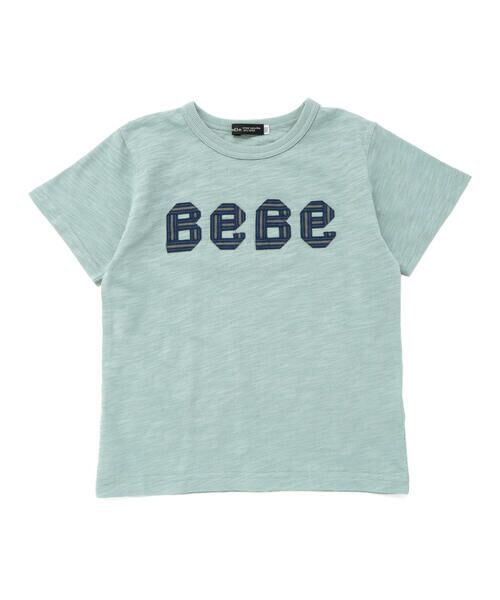 BeBe / べべ Tシャツ | ストライプテープロゴバックネームスラブ天竺半袖Tシャツ(90~150cm) | 詳細1