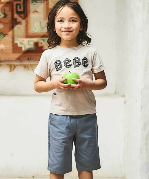 BeBe / べべ Tシャツ | ストライプテープロゴバックネームスラブ天竺半袖Tシャツ(90~150cm) | 詳細4