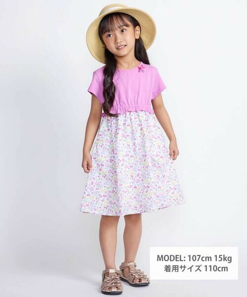 BeBe / べべ ミニ丈・ひざ丈ワンピース | 【お揃い】シャンドゥフルールプリントローン天竺切り替えワンピース(80~150cm) | 詳細1