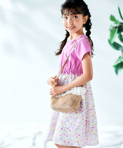 BeBe / べべ ミニ丈・ひざ丈ワンピース | 【お揃い】シャンドゥフルールプリントローン天竺切り替えワンピース(80~150cm) | 詳細4