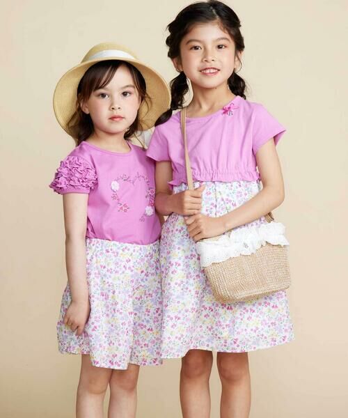 BeBe / べべ ミニ丈・ひざ丈ワンピース | 【お揃い】シャンドゥフルールプリントローン天竺切り替えワンピース(80~150cm) | 詳細6