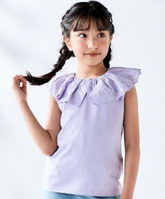 BeBe / べべ Tシャツ | スカラップレースフリルカラー天竺ノースリーブTシャツ(90~150cm)