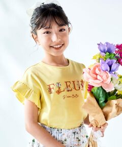 BeBe / べべ Tシャツ | ちょうちょモチーフFLEURロゴ天竺フリル袖Tシャツ(90~160cm)