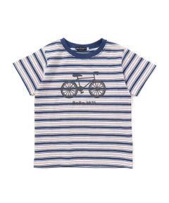 BeBe / べべ Tシャツ | 自転車プリントマルチボーダー天竺半袖Tシャツ(90~160cm)