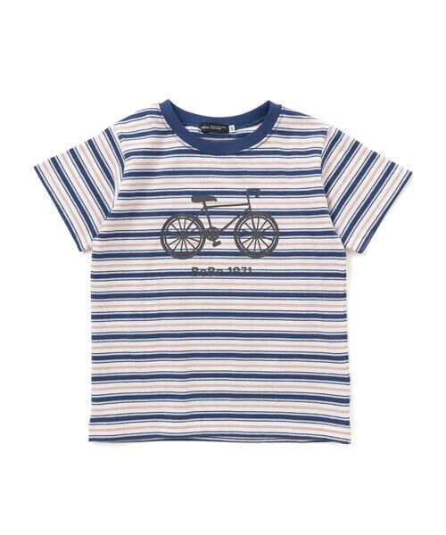BeBe/べべ 自転車プリントマルチボーダー天竺半袖Tシャツ(90~160cm) ネイビー系 130cm BeBe/べべ 自転車プリントマルチボーダー天竺半袖Tシャツ(90~160cm) ネイビー系 130cm