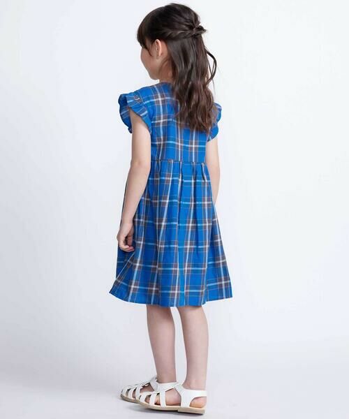 BeBe / べべ ミニ丈・ひざ丈ワンピース | 【お揃い】【神戸タータン×BeBe】チェックダブルボタンフリル袖ワンピース(90~150cm) | 詳細2