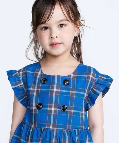 BeBe / べべ ミニ丈・ひざ丈ワンピース | 【お揃い】【神戸タータン×BeBe】チェックダブルボタンフリル袖ワンピース(90~150cm) | 詳細4