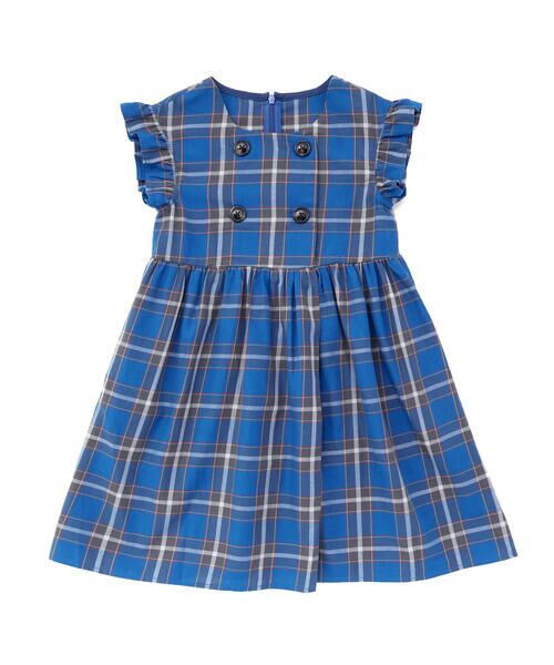 BeBe / べべ ミニ丈・ひざ丈ワンピース | 【お揃い】【神戸タータン×BeBe】チェックダブルボタンフリル袖ワンピース(90~150cm) | 詳細6