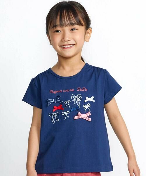 BeBe/べべ リボンいっぱい半袖天竺Tシャツ(90~150cm) ネイビー 110cm BeBe/べべ リボンいっぱい半袖天竺Tシャツ(90~150cm) ネイビー 110cm