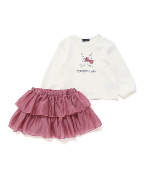 BeBe/べべ Lapinプリント長袖Tシャツ+インナーパンツ付きフリルスカート 2点セット(80~100cm) ピンク 90cm BeBe/べべ Lapinプリント長袖Tシャツ+インナーパンツ付きフリルスカート 2点セット(80~100cm) ピンク 90cm