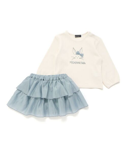 BeBe / べべ Tシャツ | Lapinプリント長袖Tシャツ+インナーパンツ付きフリルスカート 2点セット(80~100cm) | 詳細4