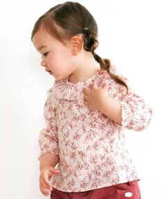 BeBe / べべ シャツ・ブラウス | 【お揃い】コットンローンフラワープリントフリル襟長袖ブラウス(90~100cm)