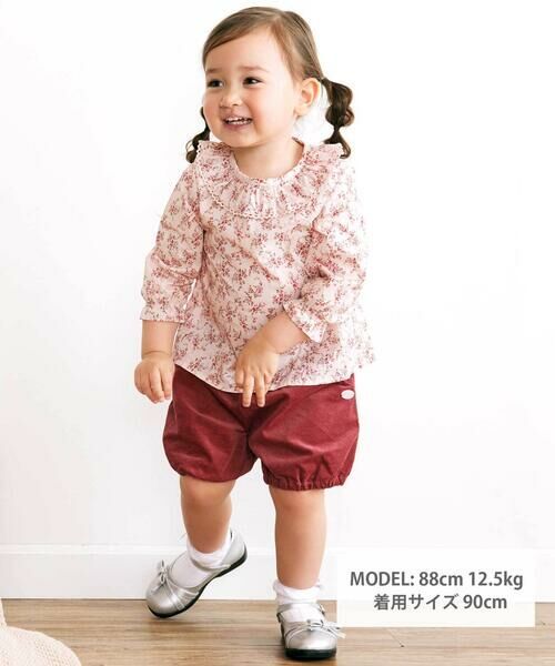 BeBe / べべ シャツ・ブラウス | 【お揃い】コットンローンフラワープリントフリル襟長袖ブラウス(90~100cm) | 詳細1