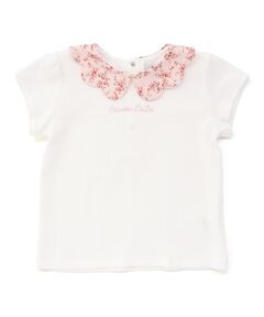 BeBe / べべ Tシャツ | 【お揃い】フラワープリントスカラップ襟半袖針抜きTシャツ(80~100cm)