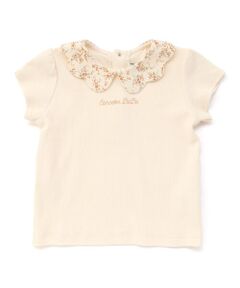 BeBe / べべ Tシャツ | 【お揃い】フラワープリントスカラップ襟半袖針抜きTシャツ(80~100cm)