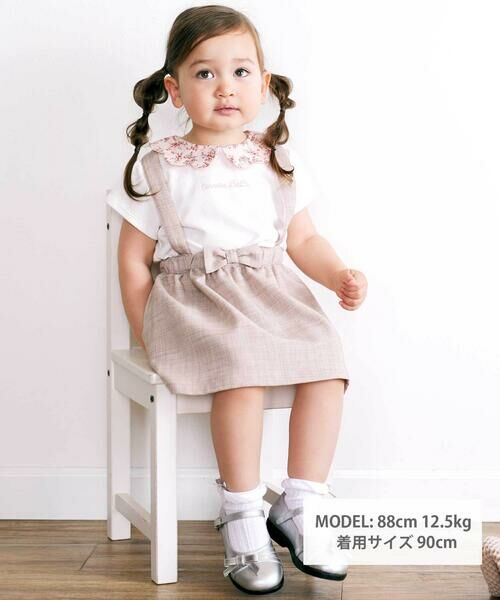 BeBe / べべ Tシャツ | 【お揃い】フラワープリントスカラップ襟半袖針抜きTシャツ(80~100cm) | 詳細1