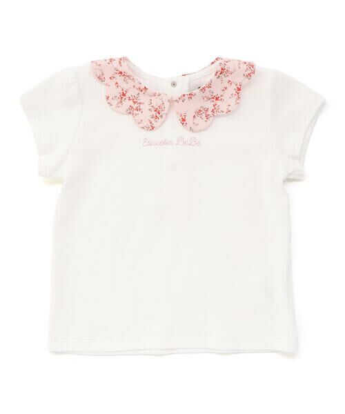BeBe / べべ Tシャツ | 【お揃い】フラワープリントスカラップ襟半袖針抜きTシャツ(80~100cm) | 詳細4
