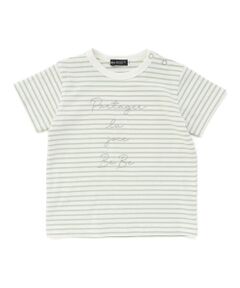 BeBe / べべ Tシャツ | ボーダー天竺ステッチ刺しゅうロゴ半袖Tシャツ(80~100cm)
