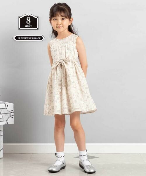 BeBe / べべ ミニ丈・ひざ丈ワンピース | 【お揃い】リバティタナローン(PARIS POSTCARD)リボンベルトワンピース(90~150cm) | 詳細2