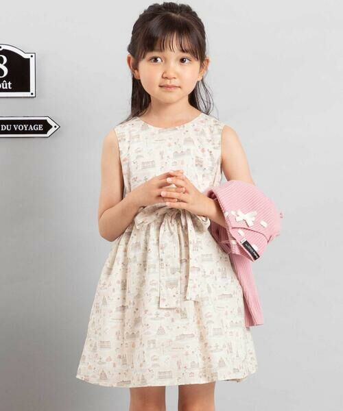 BeBe / べべ ミニ丈・ひざ丈ワンピース | 【お揃い】リバティタナローン(PARIS POSTCARD)リボンベルトワンピース(90~150cm) | 詳細3