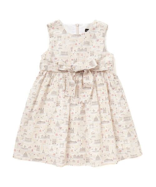 BeBe / べべ ミニ丈・ひざ丈ワンピース | 【お揃い】リバティタナローン(PARIS POSTCARD)リボンベルトワンピース(90~150cm) | 詳細5