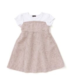 BeBe / べべ ミニ丈・ひざ丈ワンピース | ネップツイードドッキング半袖ワンピース(90~150cm)