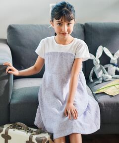 BeBe / べべ ミニ丈・ひざ丈ワンピース | ネップツイードドッキング半袖ワンピース(90~150cm)
