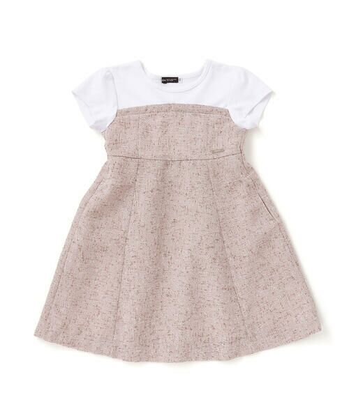 BeBe / べべ ミニ丈・ひざ丈ワンピース | ネップツイードドッキング半袖ワンピース(90~150cm) | 詳細1
