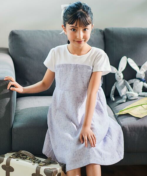 BeBe/べべ ネップツイードドッキング半袖ワンピース(90~150cm) パープル 130cm BeBe/べべ ネップツイードドッキング半袖ワンピース(90~150cm) パープル 130cm