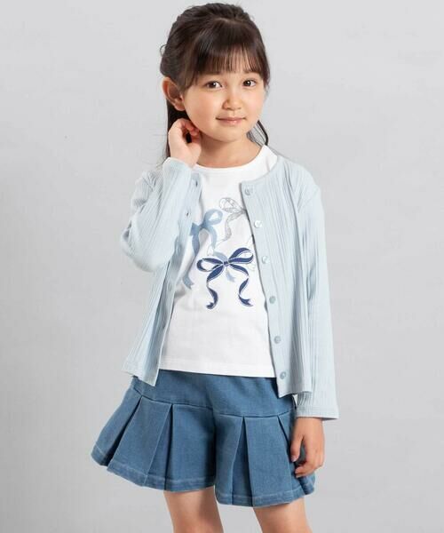 BeBe / べべ カーディガン・ボレロ | ランダムリブ長袖カーディガン+天竺リボンプリント半袖Tシャツセット(90~150cm) | 詳細2