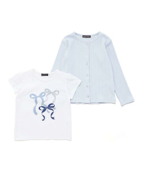 BeBe / べべ カーディガン・ボレロ | ランダムリブ長袖カーディガン+天竺リボンプリント半袖Tシャツセット(90~150cm) | 詳細5