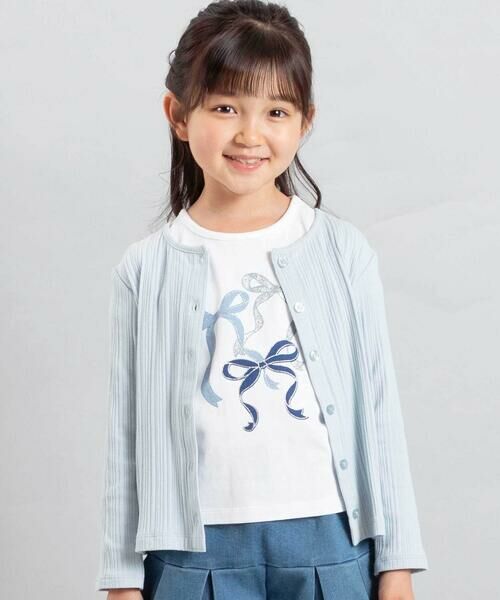 BeBe/べべ ランダムリブ長袖カーディガン+天竺リボンプリント半袖Tシャツセット(90~150cm) ブルー 120cm BeBe/べべ ランダムリブ長袖カーディガン+天竺リボンプリント半袖Tシャツセット(90~150cm) ブルー 120cm
