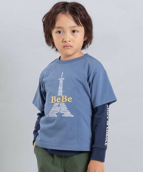 BeBe/べべ エッフェル塔ロゴ半袖Tシャツ+袖ラインロゴ長袖Tシャツセット(90~150cm) ブルー 150cm BeBe/べべ エッフェル塔ロゴ半袖Tシャツ+袖ラインロゴ長袖Tシャツセット(90~150cm) ブルー 150cm