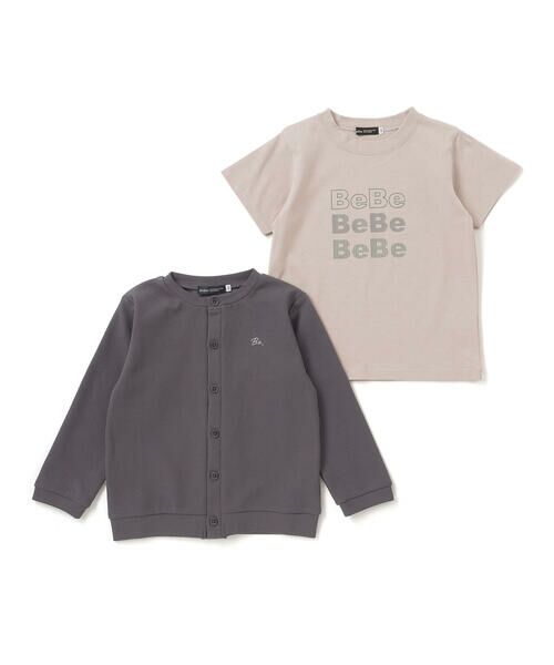 BeBe/べべ カノコ長袖カーディガン+ロゴプリント半袖Tシャツセット(90~150cm) グレー 140cm BeBe/べべ カノコ長袖カーディガン+ロゴプリント半袖Tシャツセット(90~150cm) グレー 140cm