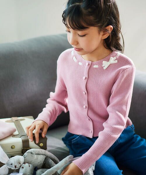 BeBe / べべ カーディガン・ボレロ | ラインリボンくるみボタンニット長袖カーディガン(90~150cm) | 詳細6