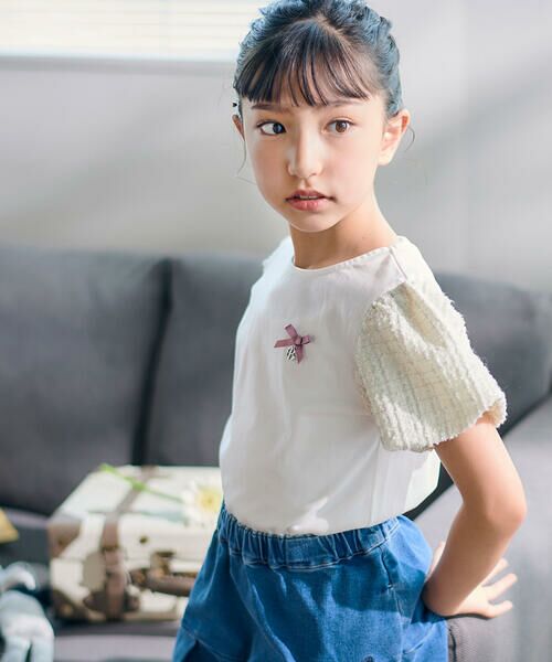 BeBe / べべ Tシャツ | カットツイードバルーンスリーブ半袖Tシャツ(90~150cm) | 詳細6
