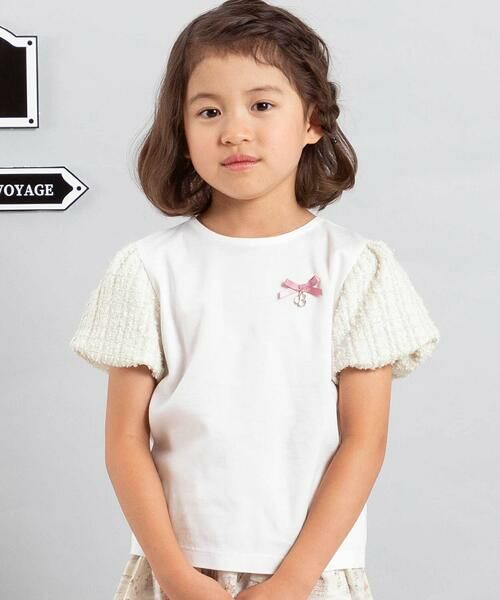 BeBe/べべ カットツイードバルーンスリーブ半袖Tシャツ(90~150cm) オフホワイト 130cm BeBe/べべ カットツイードバルーンスリーブ半袖Tシャツ(90~150cm) オフホワイト 130cm