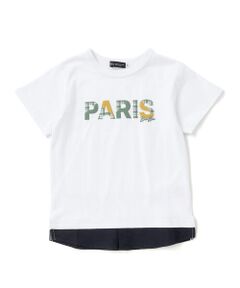 BeBe / べべ Tシャツ | PARISチェックロゴレイヤード風天竺半袖Tシャツ(90~150cm)