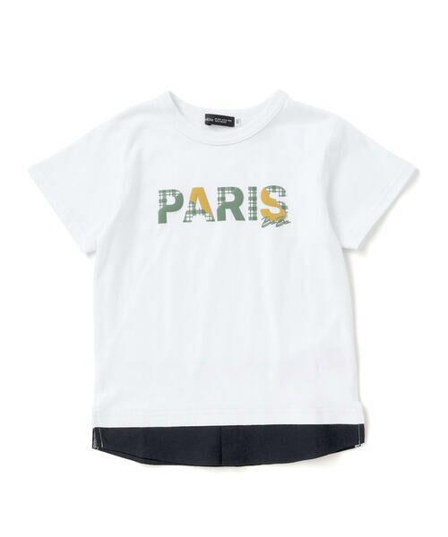 BeBe / べべ Tシャツ | PARISチェックロゴレイヤード風天竺半袖Tシャツ(90~150cm) | 詳細1