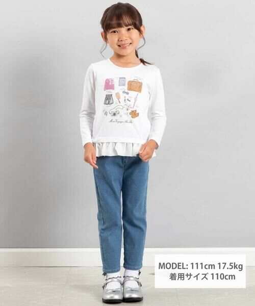 BeBe / べべ Tシャツ | 旅の持ち物モチーフ裾シフォンフリル長袖Tシャツ(90~150cm) | 詳細1