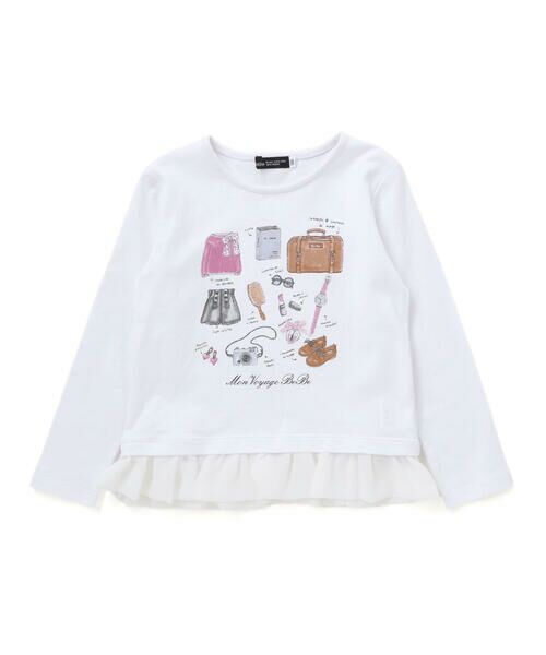 BeBe / べべ Tシャツ | 旅の持ち物モチーフ裾シフォンフリル長袖Tシャツ(90~150cm) | 詳細4