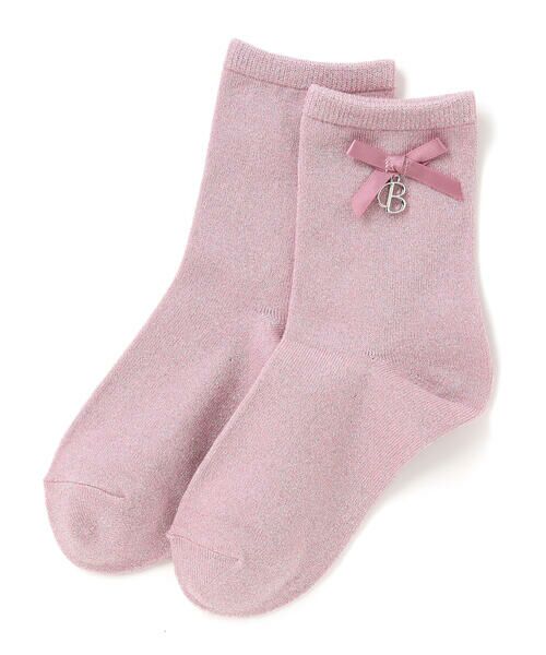 BeBe/べべ チャーム付きリボンラメクルーソックス(11~24cm) ピンク 11-13cm BeBe/べべ チャーム付きリボンラメクルーソックス(11~24cm) ピンク 11-13cm