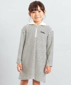 BeBe / べべ ミニ丈・ひざ丈ワンピース | 【お揃い】ボーダーリブZIPカラー長袖ワンピース(90~150cm)