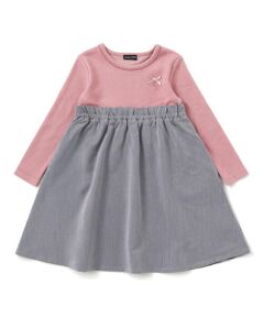 BeBe / べべ ミニ丈・ひざ丈ワンピース | テレコ×ツイル切り替え長袖ワンピース(90~150cm)