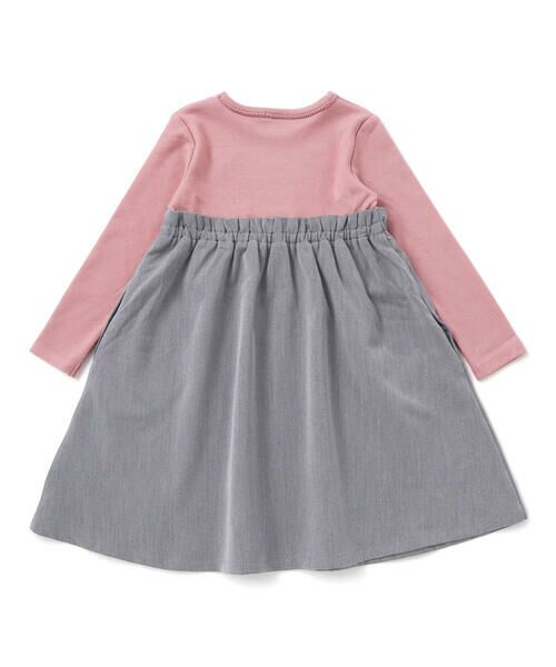 BeBe / べべ ミニ丈・ひざ丈ワンピース | テレコ×ツイル切り替え長袖ワンピース(90~150cm) | 詳細3