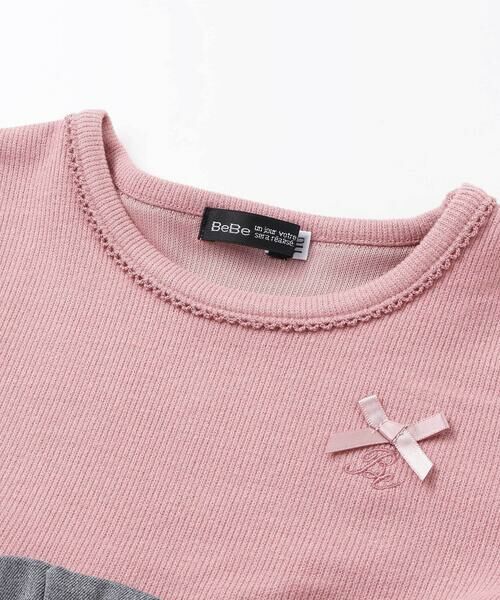 BeBe / べべ ミニ丈・ひざ丈ワンピース | テレコ×ツイル切り替え長袖ワンピース(90~150cm) | 詳細4