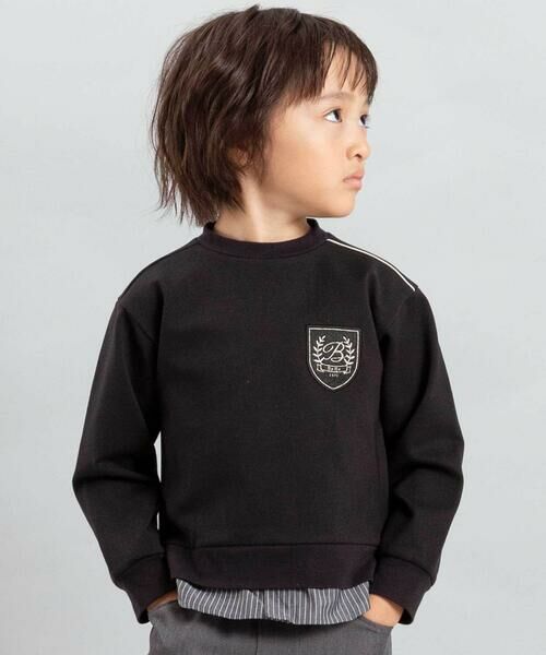 BeBe / べべ スウェット | エンブレムワッペン裾レイヤードポンチトレーナー(100~150cm) | 詳細2