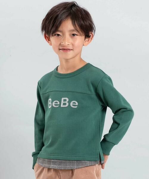 BeBe/べべ パッチ刺しゅうロゴレイヤード風トレーナー(80~160cm) グリーン 140cm BeBe/べべ パッチ刺しゅうロゴレイヤード風トレーナー(80~160cm) グリーン 140cm